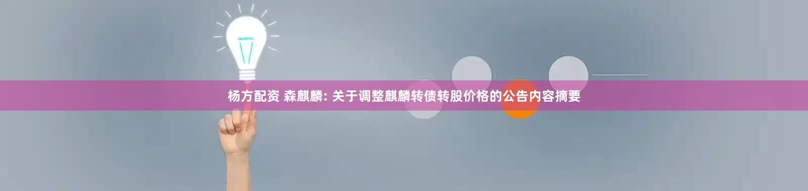 杨方配资 森麒麟: 关于调整麒麟转债转股价格的公告内容摘要